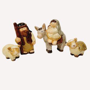Vtg Delton Holiday Christmas Nativity 4pc Set Mary Joseph Lambs Figures